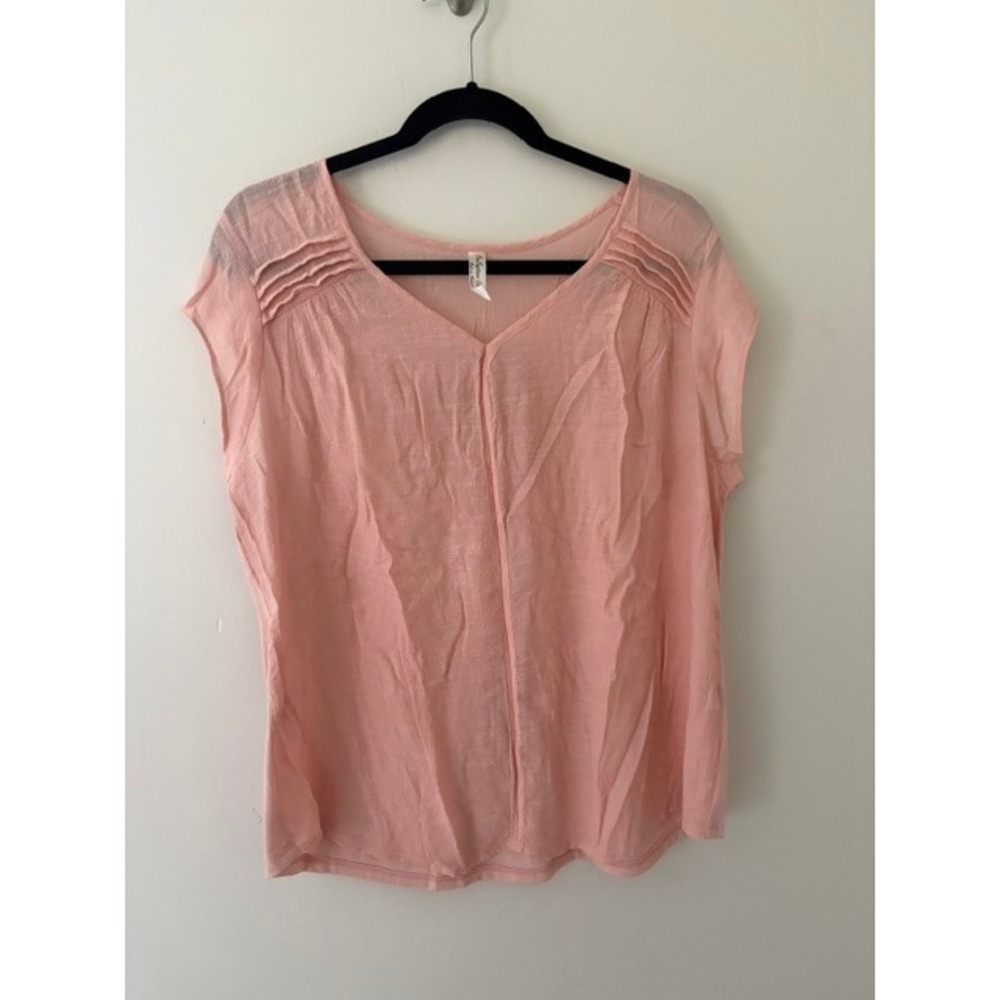 PerSeption Concept Womens XL Salmon Pink V-Neck Pleated Shoulder Blouse Top